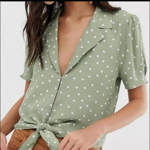 River Island Polka Dot Tie Front Blouse US 6